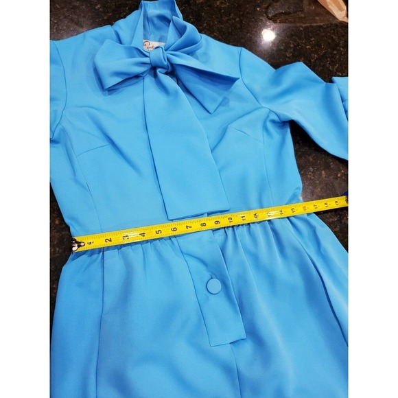 VTG Misscontinental Blue Polyester Long Sleeve Buttons Front Knee Length Dress - Picture 10 of 12